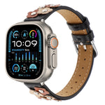 Cinturino per orologio in pelle con fiori cuciti, For Apple Watch SE 2023 44mm, For Apple Watch SE 2023 40mm, For Apple Watch Ultra 2 49mm, For Apple Watch Series 9 45mm, For Apple Watch Series 9 41mm, For Apple Watch Ultra 49mm                        ...