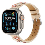 Cinturino per orologio in pelle con fiori cuciti, For Apple Watch SE 2023 44mm, For Apple Watch SE 2023 40mm, For Apple Watch Ultra 2 49mm, For Apple Watch Series 9 45mm, For Apple Watch Series 9 41mm, For Apple Watch Ultra 49mm                        ...