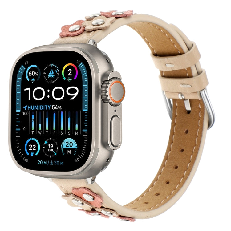 Cinturino per orologio in pelle con fiori cuciti, For Apple Watch SE 2023 44mm, For Apple Watch SE 2023 40mm, For Apple Watch Ultra 2 49mm, For Apple Watch Series 9 45mm, For Apple Watch Series 9 41mm, For Apple Watch Ultra 49mm                        ...