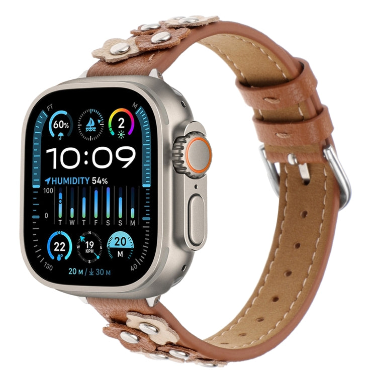 Cinturino per orologio in pelle con fiori cuciti, For Apple Watch SE 2023 44mm, For Apple Watch SE 2023 40mm, For Apple Watch Ultra 2 49mm, For Apple Watch Series 9 45mm, For Apple Watch Series 9 41mm, For Apple Watch Ultra 49mm                        ...