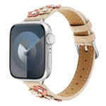 Cinturino per orologio in pelle con fiori cuciti, For Apple Watch SE 2023 44mm, For Apple Watch SE 2023 40mm, For Apple Watch Ultra 2 49mm, For Apple Watch Series 9 45mm, For Apple Watch Series 9 41mm, For Apple Watch Ultra 49mm                        ...