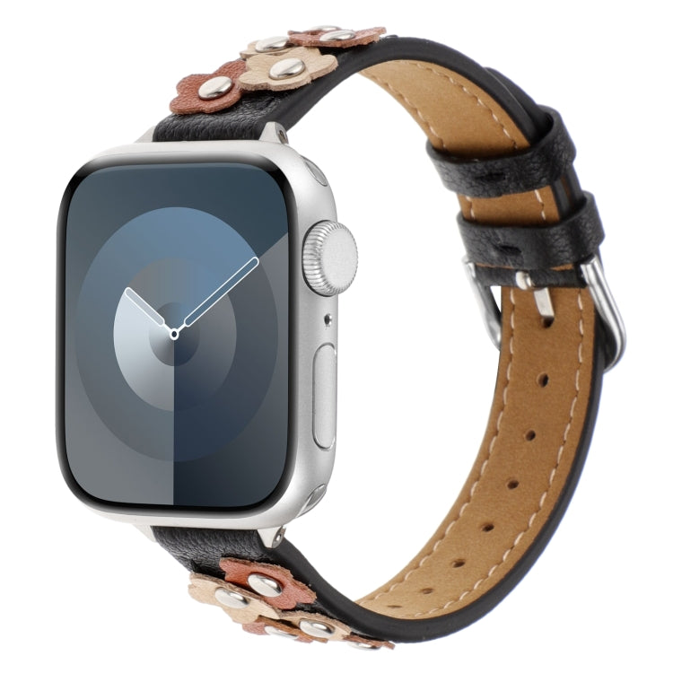 Cinturino per orologio in pelle con fiori cuciti, For Apple Watch Series 5 44mm, For Apple Watch Series 5 40mm, For Apple Watch Series 4 44mm, For Apple Watch Series 4 40mm, For Apple Watch Series 3 38mm, For Apple Watch Series 3 42mm                  ...