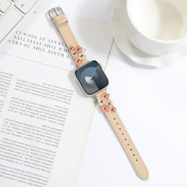 Cinturino per orologio in pelle con fiori cuciti, For Apple Watch 42mm, For Apple Watch 38mm