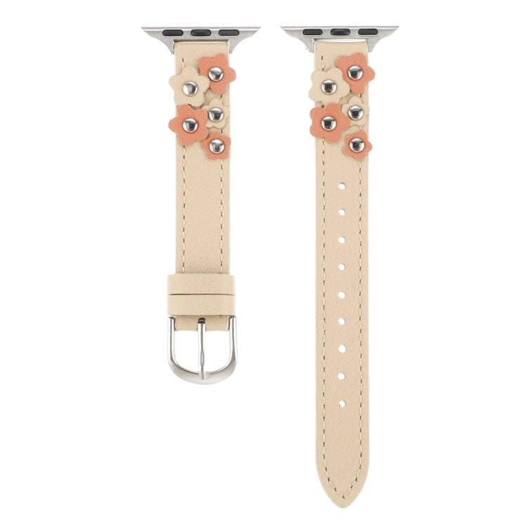 Cinturino per orologio in pelle con fiori cuciti, For Apple Watch 42mm, For Apple Watch 38mm
