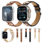 Cinturino per orologio in pelle con fiori cuciti, For Apple Watch SE 2023 44mm, For Apple Watch SE 2023 40mm, For Apple Watch Ultra 2 49mm, For Apple Watch Series 9 45mm, For Apple Watch Series 9 41mm, For Apple Watch Ultra 49mm                        ...
