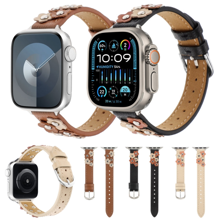Cinturino per orologio in pelle con fiori cuciti, For Apple Watch 42mm, For Apple Watch 38mm