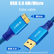Cavo intrecciato USB 3.0 maschio a micro USB 3.0 maschio, 0.3m, 0.6m, 1m