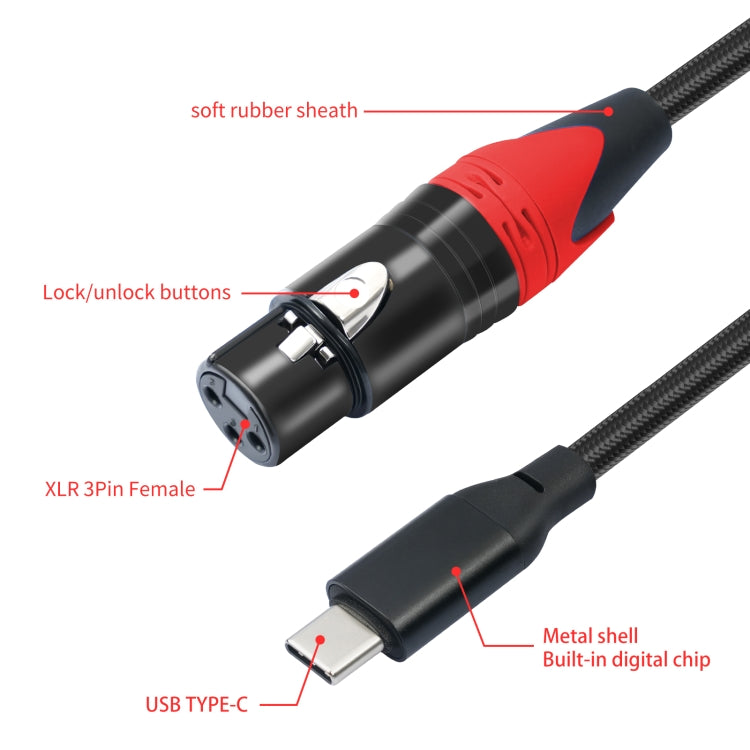 Cavo audio TY03RE da tipo C maschio a XLR femmina per microfono dinamico, 1m, 2m, 3m