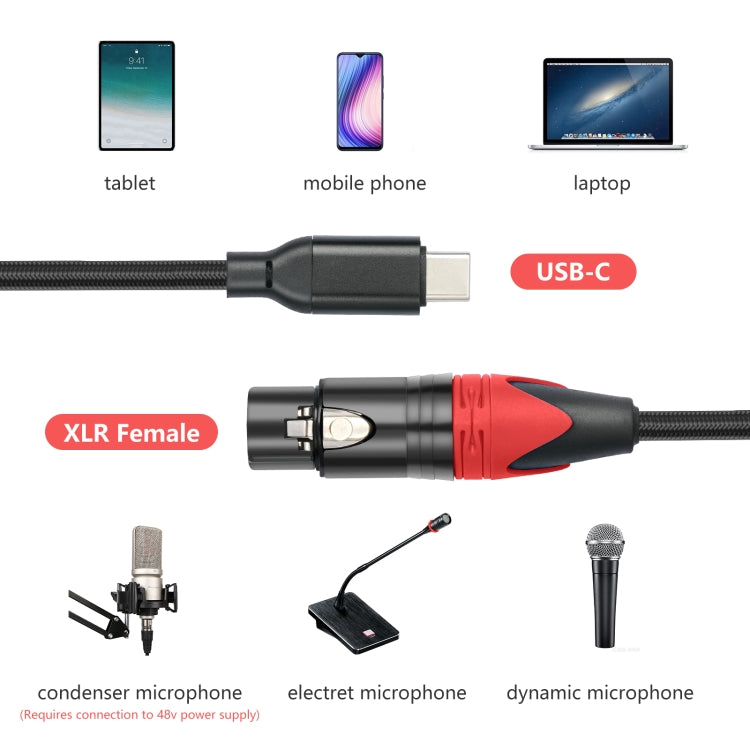 Cavo audio TY03RE da tipo C maschio a XLR femmina per microfono dinamico, 1m, 2m, 3m