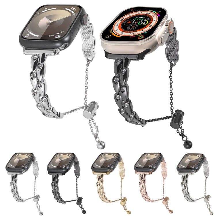 Cinturino per orologio con cinturino in metallo con strass pavone, For Apple Watch Series 8 41mm, For Apple Watch Series 8 45mm, For Apple Watch SE 2022 40mm, For Apple Watch SE 2022 44mm, For Apple Watch Series 7 41mm, For Apple Watch Series 7 45mm