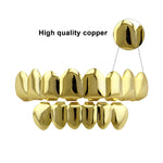 Accessori Hip Hop Set di denti d'oro Placcatura in oro reale Set di protesi superiore liscio superiore otto inferiore sei