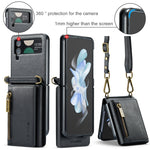 Custodia per telefono in pelle staccabile multischeda con cerniera RFID serie DG.MING M5 con cordino lungo, For Samsung Galaxy Z Flip4 5G, For Samsung Galaxy Z Flip3 5G