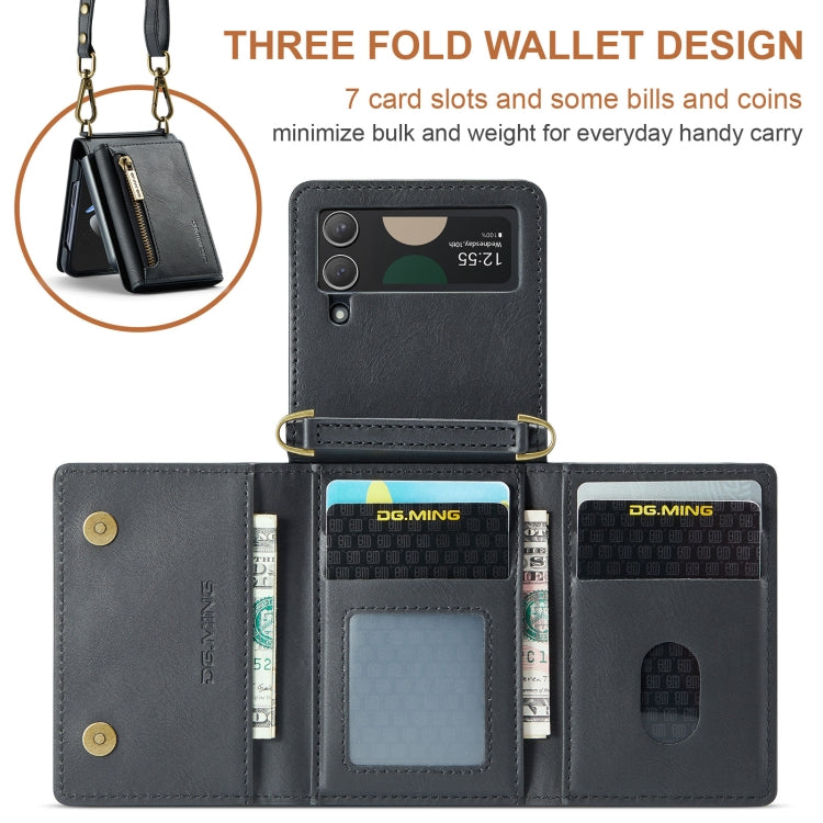 Custodia per telefono in pelle staccabile multischeda con cerniera RFID serie DG.MING M5 con cordino lungo, For Samsung Galaxy Z Flip4 5G, For Samsung Galaxy Z Flip3 5G
