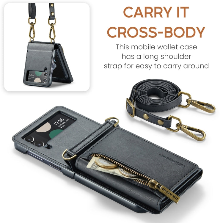 Custodia per telefono in pelle staccabile multischeda con cerniera RFID serie DG.MING M5 con cordino lungo, For Samsung Galaxy Z Flip4 5G, For Samsung Galaxy Z Flip3 5G