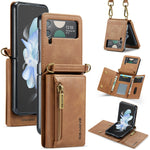 Custodia per telefono in pelle staccabile multischeda con cerniera RFID serie DG.MING M5 con cordino lungo, For Samsung Galaxy Z Flip4 5G, For Samsung Galaxy Z Flip3 5G