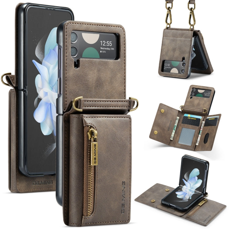 Custodia per telefono in pelle staccabile multischeda con cerniera RFID serie DG.MING M5 con cordino lungo, For Samsung Galaxy Z Flip4 5G, For Samsung Galaxy Z Flip3 5G
