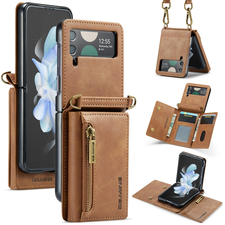 Custodia per telefono in pelle staccabile multischeda con cerniera RFID serie DG.MING M5 con cordino lungo, For Samsung Galaxy Z Flip4 5G, For Samsung Galaxy Z Flip3 5G