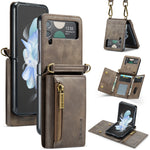Custodia per telefono in pelle staccabile multischeda con cerniera RFID serie DG.MING M5 con cordino lungo, For Samsung Galaxy Z Flip4 5G, For Samsung Galaxy Z Flip3 5G