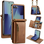 Custodia in pelle staccabile multischeda con cerniera RFID per Galaxy Z Flip8 5G