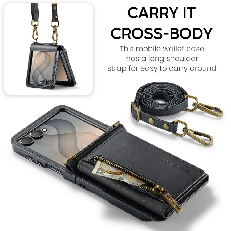 Custodia in pelle staccabile multischeda con cerniera RFID per Galaxy Z Flip8 5G