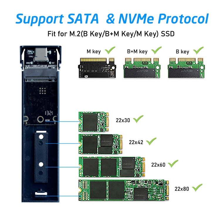 Custodia per disco rigido esterno 2 in 1 M.2 NDFF e NVMe in lega di alluminio, NDFF&NVMe