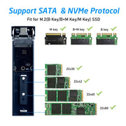 Custodia per disco rigido esterno 2 in 1 M.2 NDFF e NVMe in lega di alluminio, NDFF&NVMe
