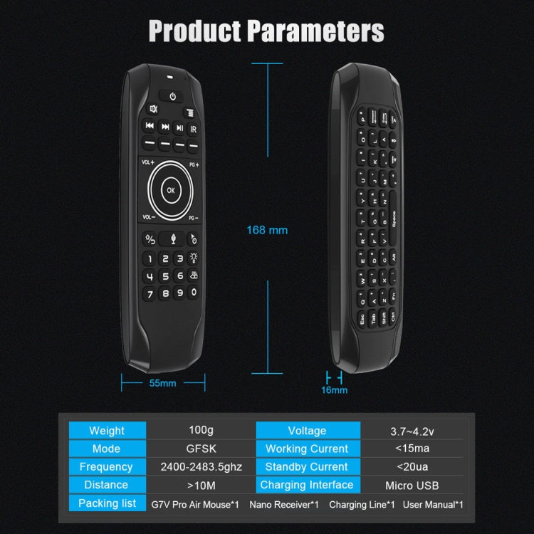G7V Pro 2.4GHz Fly Air Mouse LED retroilluminazione tastiera wireless telecomando con giroscopio per Android TV Box/PC, supporto voce intelligente