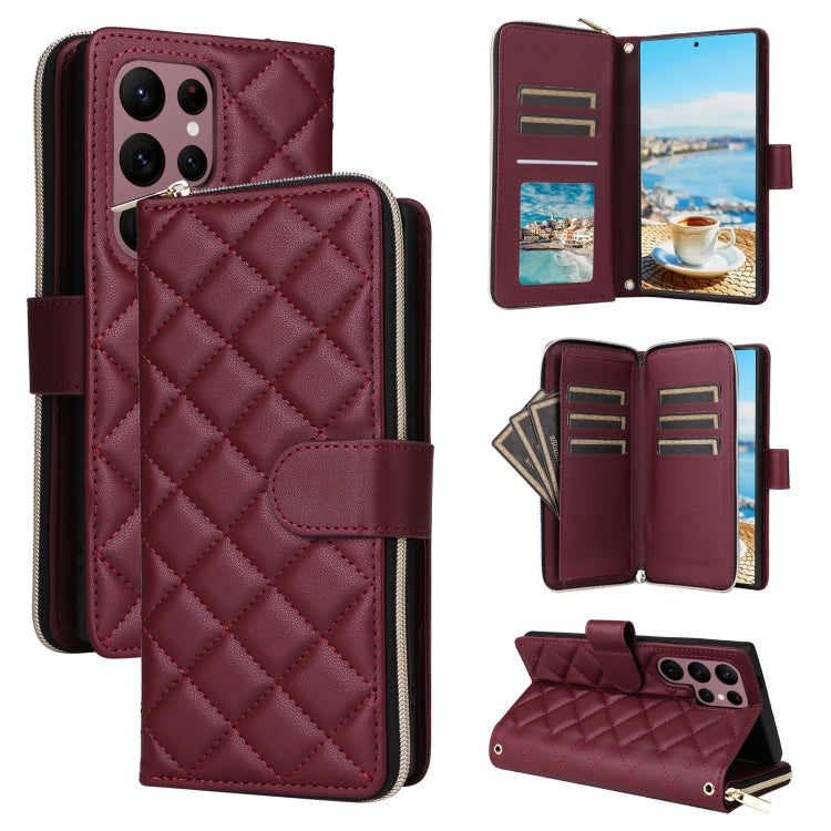 Custodia in pelle con fibbia a torre e cerniera per Samsung Galaxy S22 Ultra 5G