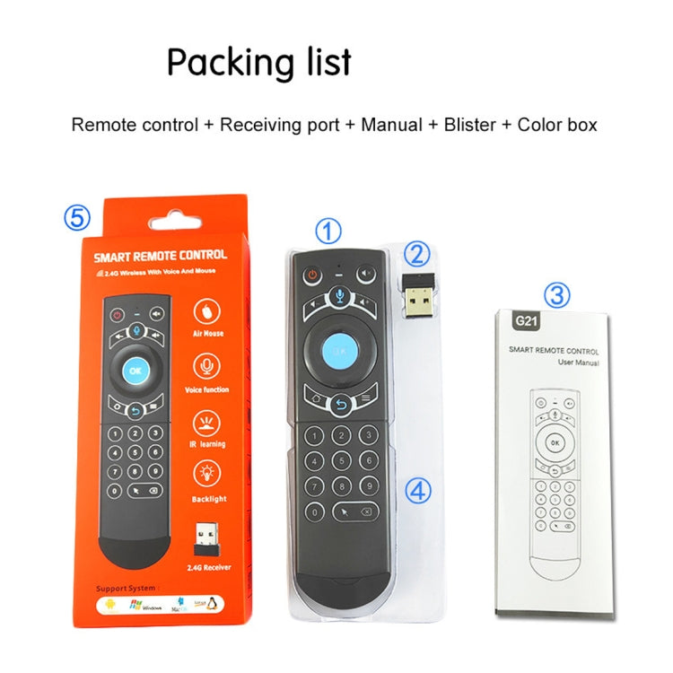 G21 2.4GHz Fly Air Mouse LED retroilluminazione tastiera wireless telecomando con giroscopio per Android TV Box/PC, supporto voce intelligente, Blue
