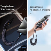 Cavo dati di ricarica rapida con spirale a molla ROCK RCB0877 PD da 60 W da USB-C/Type-C a USB-C/Type-C, lunghezza: 1,5 m