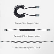 Cavo dati di ricarica rapida con spirale a molla ROCK RCB0877 PD da 60 W da USB-C/Type-C a USB-C/Type-C, lunghezza: 1,5 m