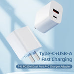 Adattatore caricabatterie ROCK T43 PD 20W doppia porta USB-A+USB-