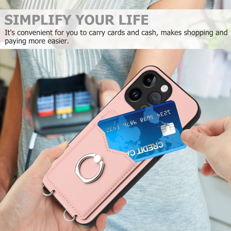 Custodia per cellulare con porta carte ad anello R20, For iPhone 15 Pro Max, For iPhone 15 Pro, For iPhone 15 Plus, For iPhone 15