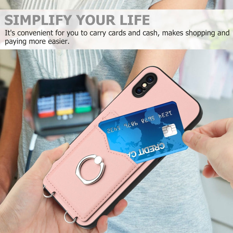 Custodia per cellulare con porta carte ad anello R20, For iPhone XS / X, For iPhone XR, For iPhone XS Max, For iPhone 8 Plus / 7 Plus