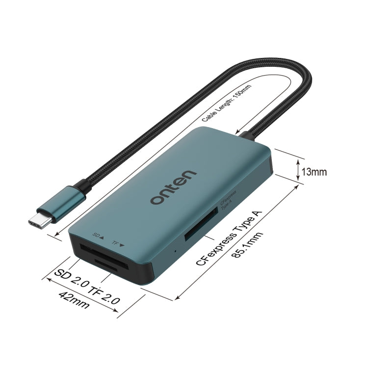 Lettore di schede Onten C12 3 in 1 da USB-C / Type-C a CFepress Type-A e SD e TF, C12