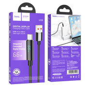 hoco U125 Benefit Cavo dati di ricarica rapida da USB a Type-C da 1,2 m 5 A con display, 6942007611916
