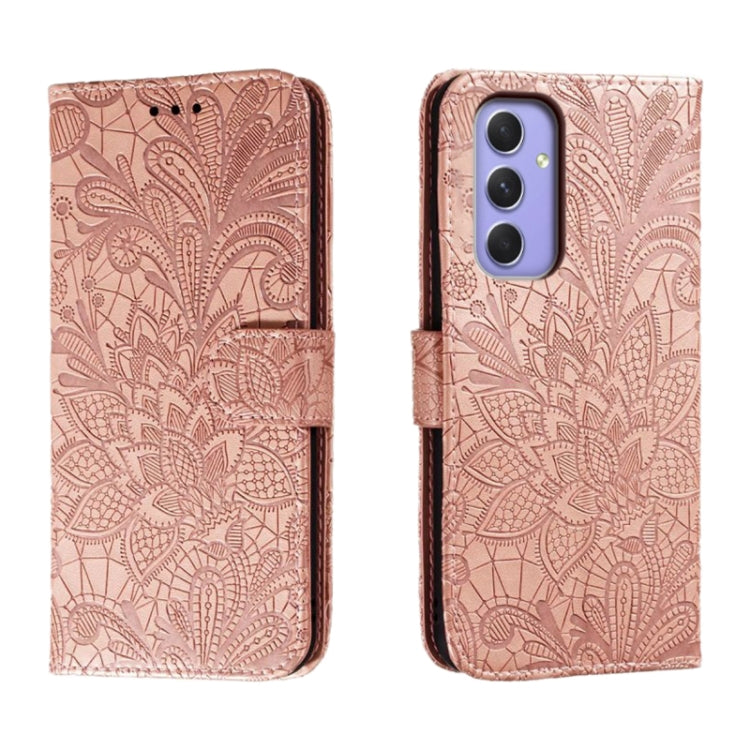 Custodia per telefono in pelle con stampa a fiori in pizzo, For Samsung Galaxy A55, For Samsung Galaxy A35, For Samsung Galaxy A05