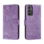 Custodia per telefono in pelle con stampa a fiori in pizzo, For Samsung Galaxy A55, For Samsung Galaxy A35, For Samsung Galaxy A05