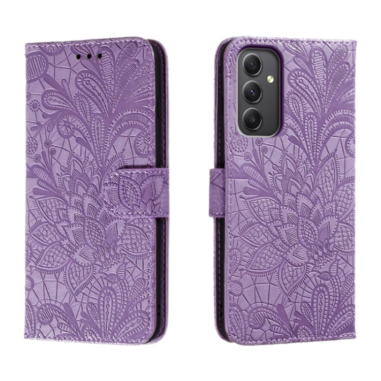 Custodia per telefono in pelle con stampa a fiori in pizzo, For Samsung Galaxy A55, For Samsung Galaxy A35, For Samsung Galaxy A05