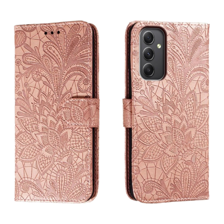 Custodia per telefono in pelle con stampa a fiori in pizzo, For Samsung Galaxy A55, For Samsung Galaxy A35, For Samsung Galaxy A05