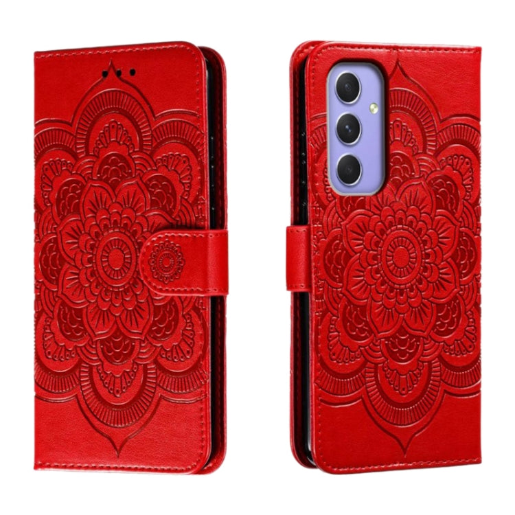 Custodia in pelle con motivo Sun Mandala per Samsung Galaxy A55 5G