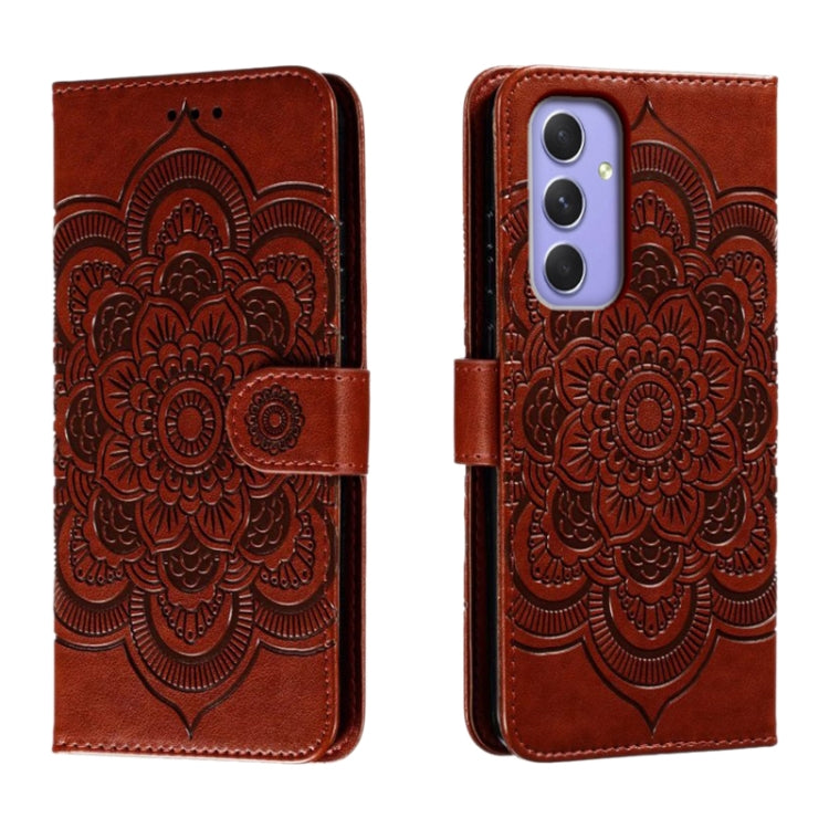 Custodia in pelle con motivo Sun Mandala per Samsung Galaxy A55 5G