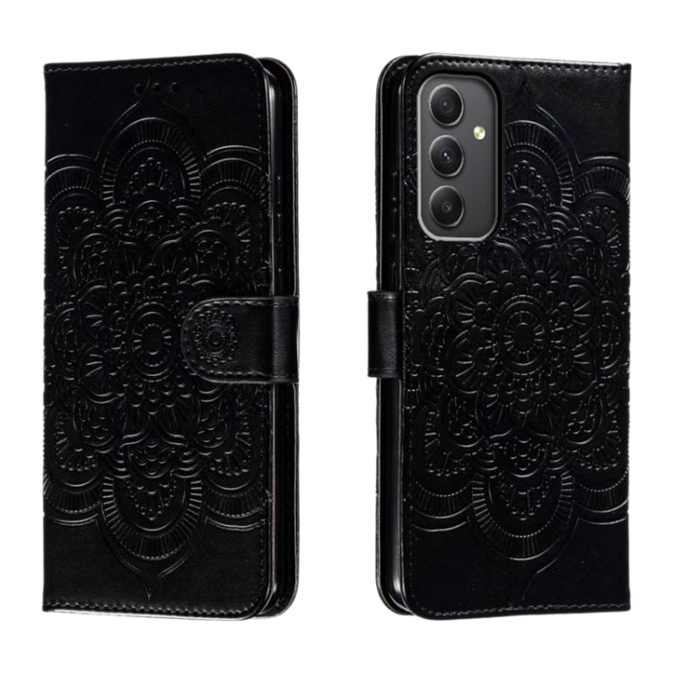 Custodia in pelle con motivo Sun Mandala per Samsung Galaxy A55 5G