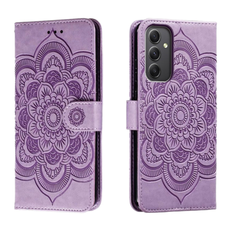 Custodia in pelle con motivo Sun Mandala per Samsung Galaxy A55 5G