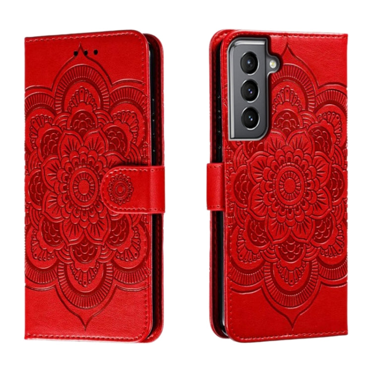 Custodia in pelle con motivo in rilievo Sun Mandala per Samsung Galaxy S25+