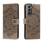 Custodia in pelle con motivo in rilievo Sun Mandala per Samsung Galaxy S25+