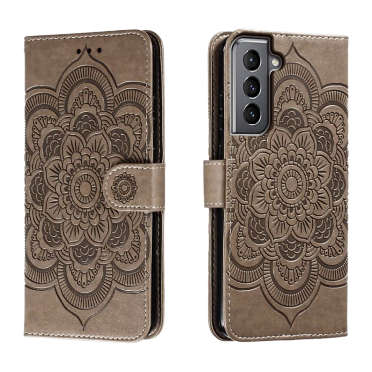 Custodia in pelle con motivo in rilievo Sun Mandala per Samsung Galaxy S25+