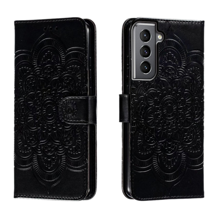 Custodia in pelle con motivo in rilievo Sun Mandala per Samsung Galaxy S25+