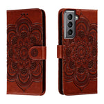Custodia in pelle con motivo in rilievo Sun Mandala per Samsung Galaxy S25+