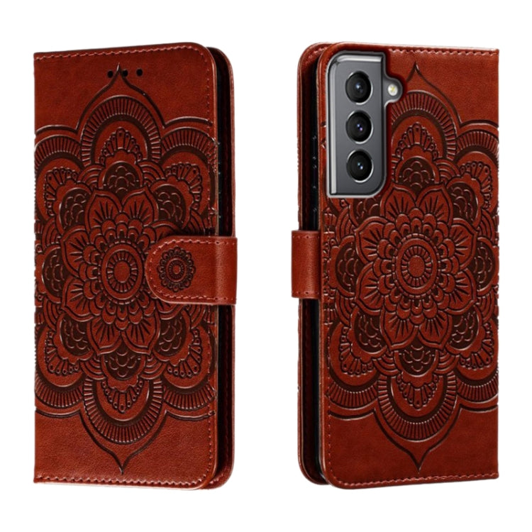 Custodia in pelle con motivo in rilievo Sun Mandala per Samsung Galaxy S25+